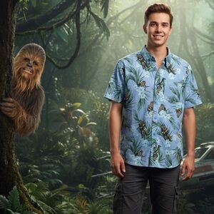 Star Wars Chewbacca Blue Hawaiian Shirt - Size Medium